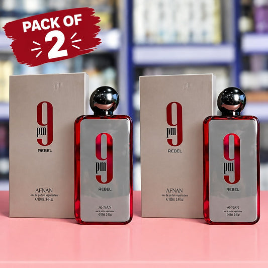 2X Afnan 9 PM Rebel Eau de Parfum 100ml / 3.4 oz Each – Men's Fragrance Set