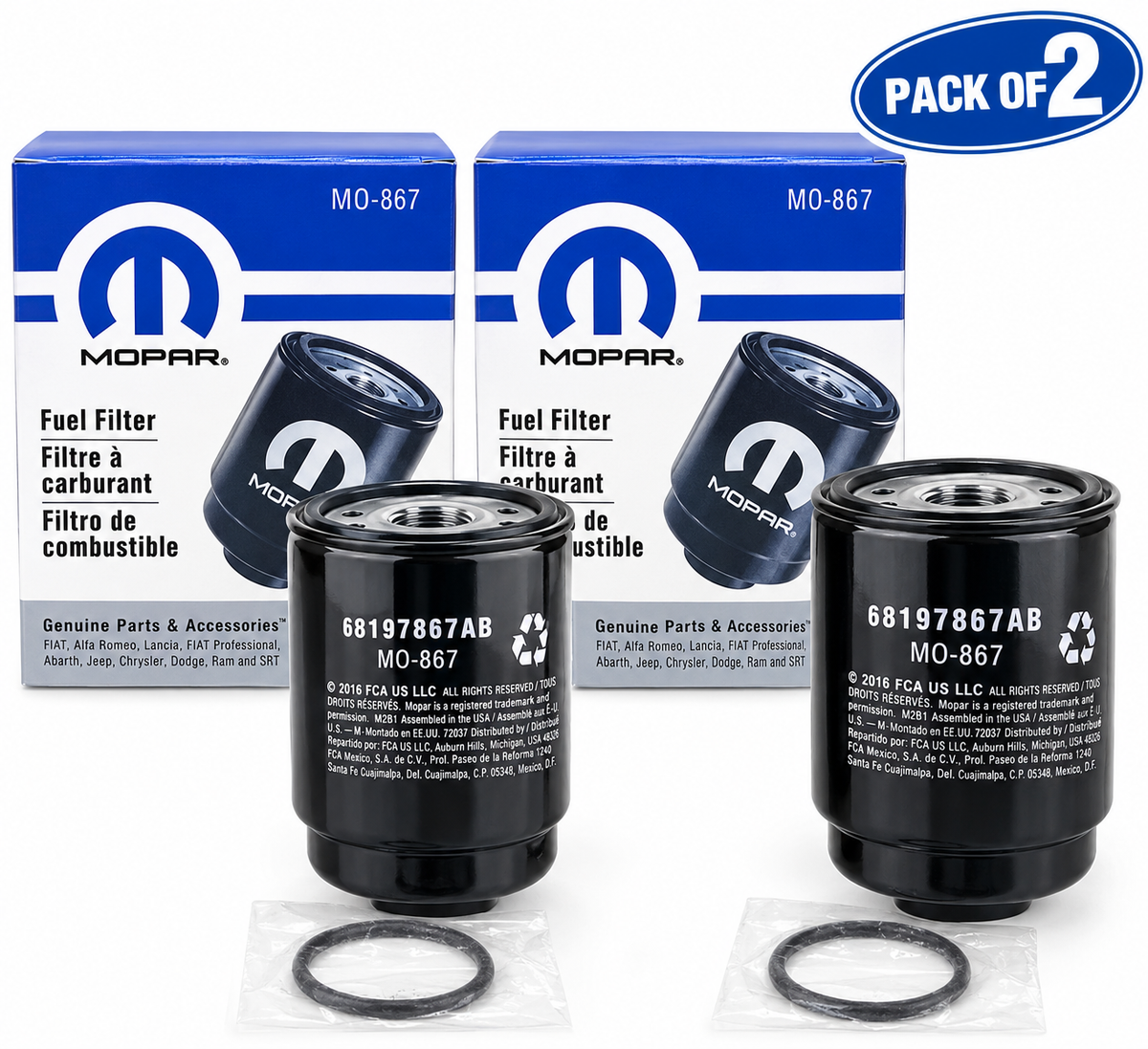 Mopar MO-867 Fuel Filter 68197867AB – Pack of 2, OEM Replacement Diesel Fuel Filters