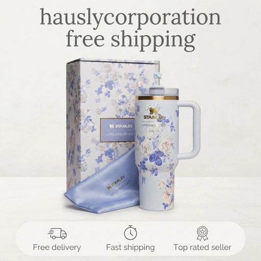 Stanley x LoveShackFancy Quencher H2.0 FlowState Tumbler 40oz Holiday Rosa Beaux Blue – New
