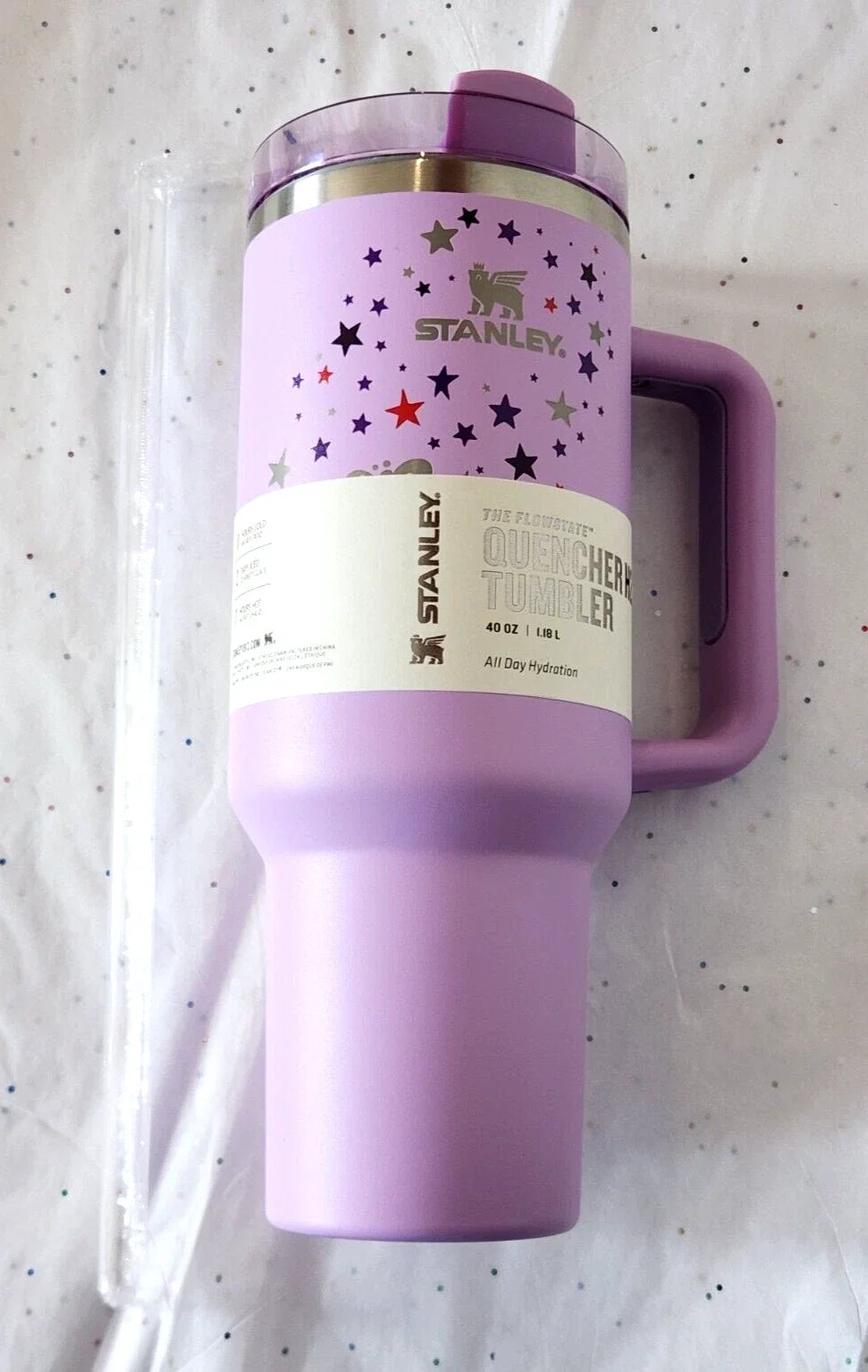 Purple Stars 40oz Insulated Tumbler Reusable Travel Cup with Lid
