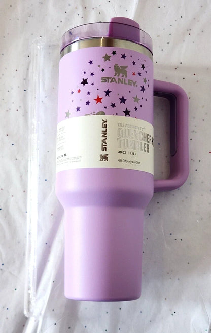 Purple Stars 40oz Insulated Tumbler Reusable Travel Cup with Lid