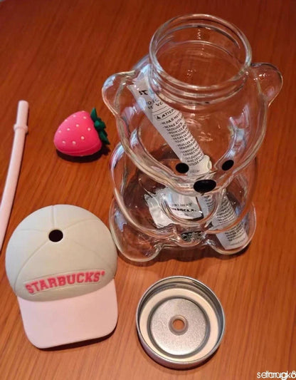 Starbucks Bearista Bear Cup Tumbler with Strawberry Topper & Baseball Cap – New